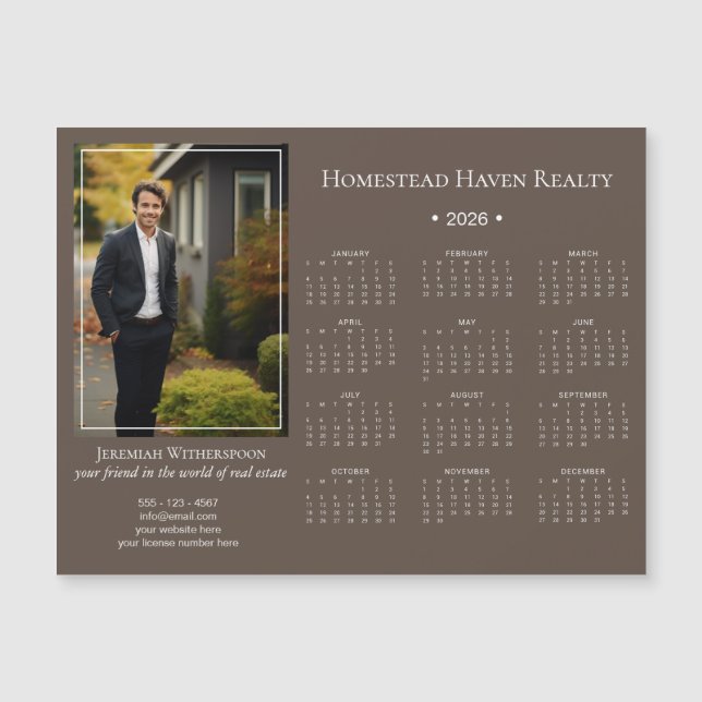 2026 Corporate Magnetic Photo Calendar - Brown (Front)