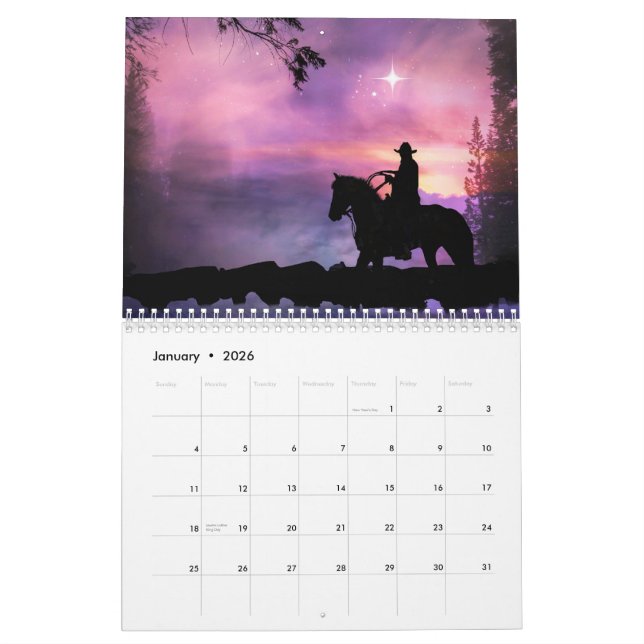 2026 Cowboy Country Western Calendar (Jan 2026)