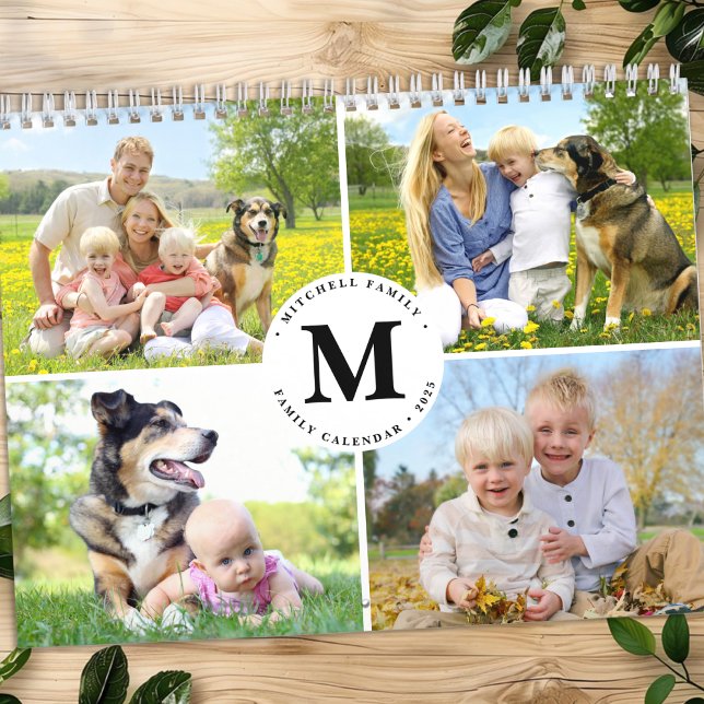 2026 Custom Photo Collage Modern Monogram Family  Calendar (Creator Uploaded)