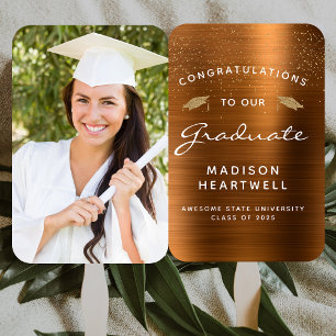 2026 Custom Photo Copper Metallic Graduation Hand Fan