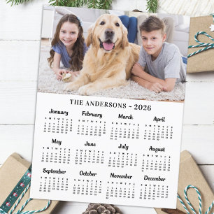 2026 Custom Photo & Family Name 12 Month Calendar Holiday Postcard