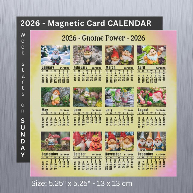 2026 Custom Photo Gnome Calendar Sunday start (Creator Uploaded)