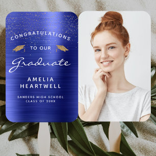 2026 Custom Photo Navy Blue Metallic Graduation Hand Fan