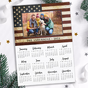 2026 Custom Photo Vintage American Flag Patriotic Holiday Card