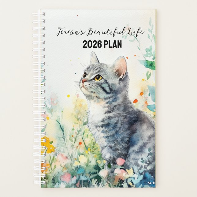 2026 Custom Planner | Floral Cat Planner (Front)