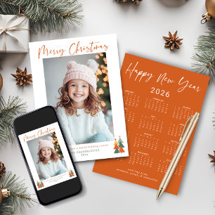 2026 Cute Burnt Orange Christmas Photo Calendar Holiday Card