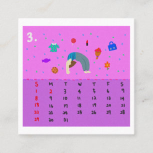 2026 Cute Cartoon Yoga Poses Calendar, Health  Square Business Card