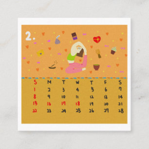 2026 Cute Cartoon Yoga Poses Calendar, Health  Square Business Card