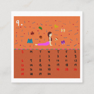 2026 Cute Cartoon Yoga Poses Calendar, Health  Square Business Card