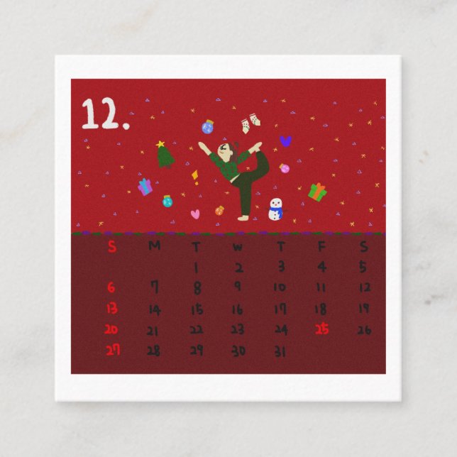 2026 Cute Cartoon Yoga Poses Calendar, Health  Square Business Card (Front)