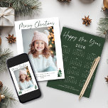 2026 Cute Dark Green Christmas Tree Photo Calendar Holiday Card<br><div class="desc">🌟This is for 2026🌟 Cute, Modern yet Rustic Christmas Holiday Photo Cards featuring adorable little forests of rustic Christmas trees and Merry Christmas in modern typography on a soft modern pastel colour palette of forest green. We've put a 2026 calendar on the back for a card that lasts all year!...</div>