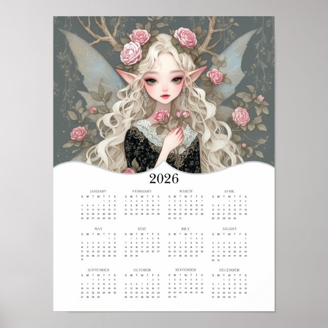 2026 Cute Fairy Fantasy Art Full Year Calendar Poster (Front)