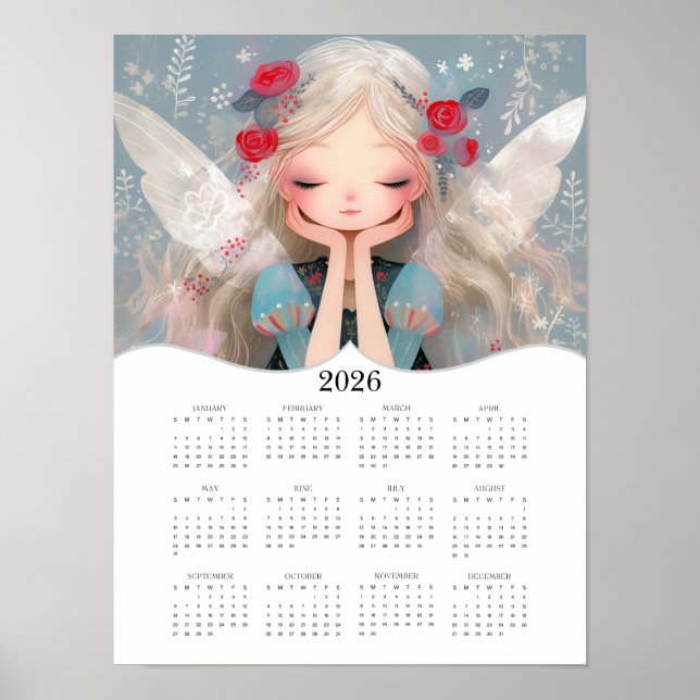 2026 Cute Fairy Fantasy Art Full Year Calendar Poster (Front)