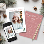2026 Cute Pink Green Christmas Tree Photo Calendar Holiday Card<br><div class="desc">🌟This is for 2026🌟 2026 Cute Pink Green Christmas Tree Holiday Photo Calendar Cards featuring adorable little forests of rustic Christmas trees and Merry Christmas in modern typography on a soft modern pastel colour palette of forest and sage green. We've put a 2026 calendar on the back for a card...</div>