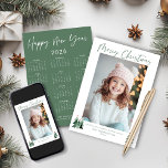 2026 Cute Sage Green Christmas Tree Photo Calendar Holiday Card<br><div class="desc">🌟This is for 2026🌟 Cute, Modern yet Rustic Christmas Holiday Photo Cards featuring adorable little forests of rustic Christmas trees and Merry Christmas in modern typography on a soft modern pastel colour palette of forest and sage green. We've put a 2026 calendar on the back for a card that lasts...</div>