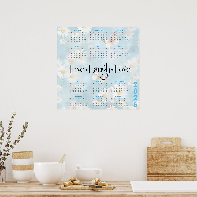 2026 Daisy Butterfly Calendar Poster (Kitchen)