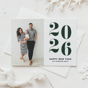 2026 Dark Green Bold Typography New Year Photo Holiday Card