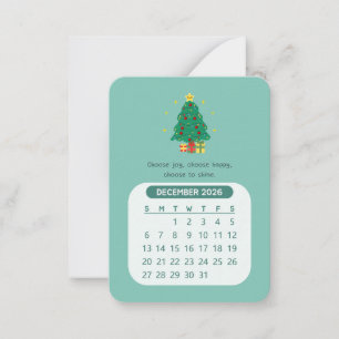 2026 December Monthly Kawaii Motivational Calendar Card