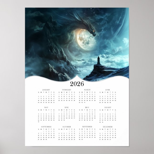 2026 Dragon Moon Fantasy Art Full Year Calendar Poster (Front)