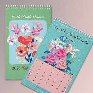 2026 Elegant affirmation birth month flowers wall Calendar