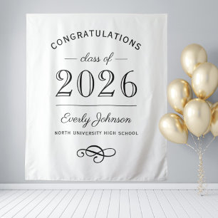 2026 Elegant Black and White Custom Graduation Tapestry