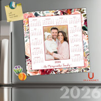 2026 Elegant Blush Floral Photo Magnetic Calendar