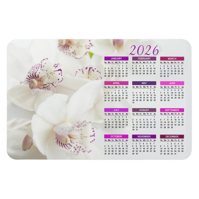 2026 Elegant White and Purple Orchids Calendar Magnet (Horizontal)