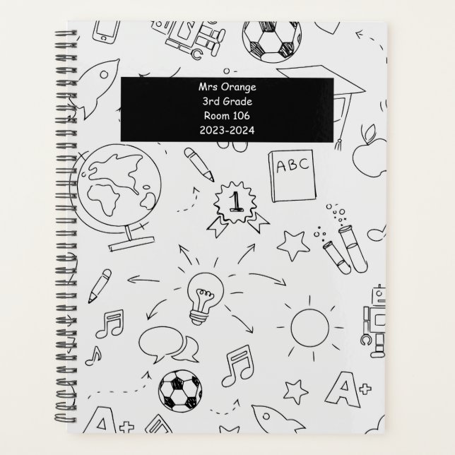 2026 Elementary School Personalised White & Black Planner (Front)