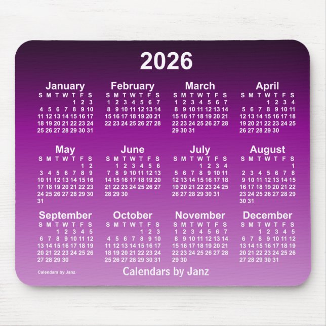 2026 Faded Purple Neon Calendar by Janz Mouse Pad (Front)