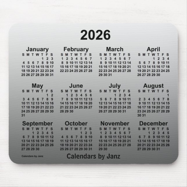 2026 Faded White Calendar by Janz Mouse Pad (Front)