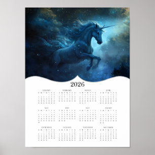 2026 Fantasy Blue Unicorn Full Year Wall Calendar Poster