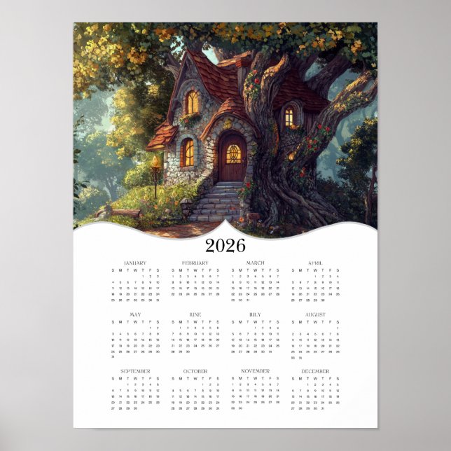 2026 Fantasy Cottage Full Year Wall Calendar Poster (Front)