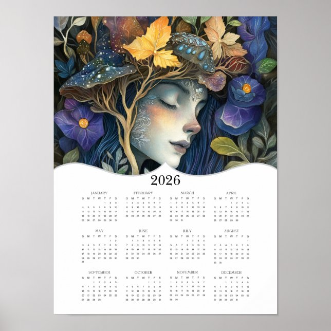 2026 Fantasy Nature Woman Full Year Wall Calendar Poster (Front)