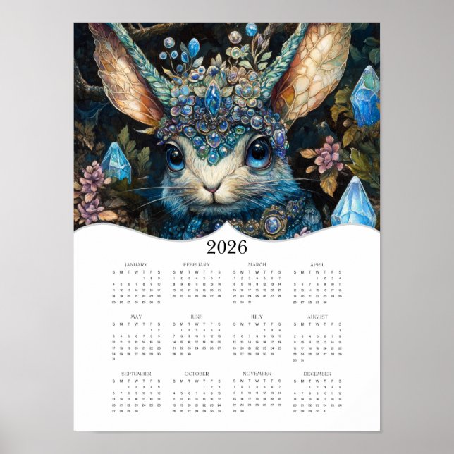 2026 Fantasy Rabbit Full Year Wall Calendar Poster (Front)