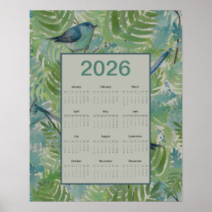 2026 Ferns Birds Calendar Poster