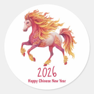 2026 Fiery Horse – Happy Chinese New Year Classic Round Sticker