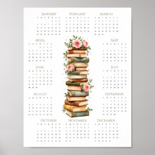2026 Floral Book Lover Calendar 1-Page Wall Print