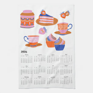 2026 Folk Art Cottagecore Afternoon Tea Calendar Towel