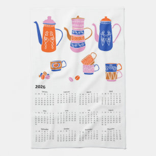 2026 Folk Art Cottagecore Coffee Break Calendar Tea Towel