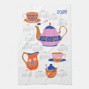 2026 Folk Art Cottagecore Tea Time Calendar Towel