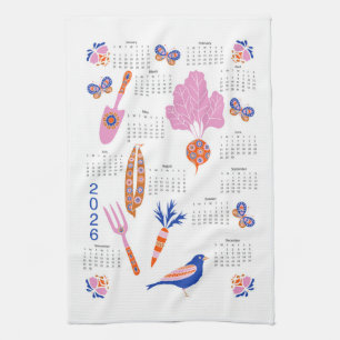2026 Folk Art Cottagecore Veg Garden Calendar Tea Towel