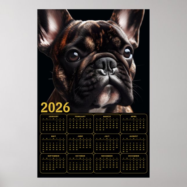 2026 French Bulldog Calendar Poster (Front)