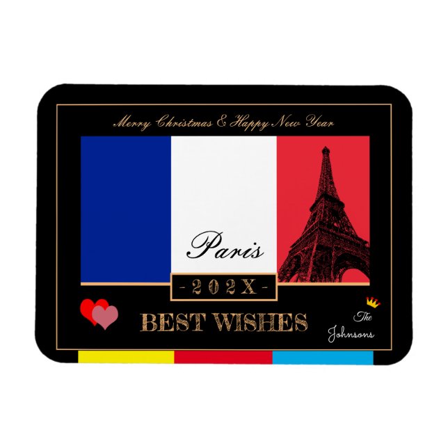 2026 French Flag & Eiffel Happy New Year, France Magnet (Horizontal)