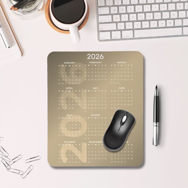 2026 Full Year Calendar Brown Gradient Background Mouse Pad (2026 Full Year Calendar Mousepad Brown Gradient)