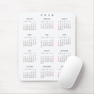 2026 Full Year Yearly Calendar Elegant Home Office Mouse Pad