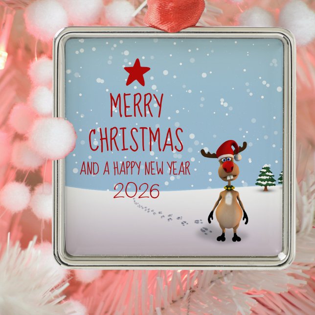 2026 Funny Reindeer Christmas New Year Tree Metal Ornament (Creator Uploaded)