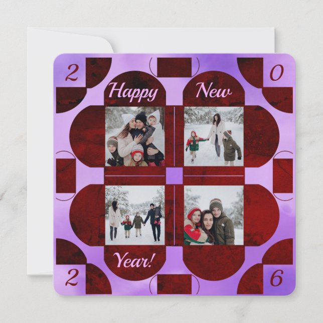2026 Geometric frames - 4 photos happy new year Holiday Card (Front)