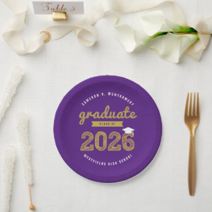 2026 Gold Bold Sketch Typography Graduation Party Paper Plate