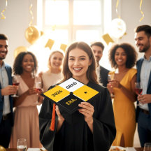 2026 Grad Era Black Gold White Star Graduation Cap