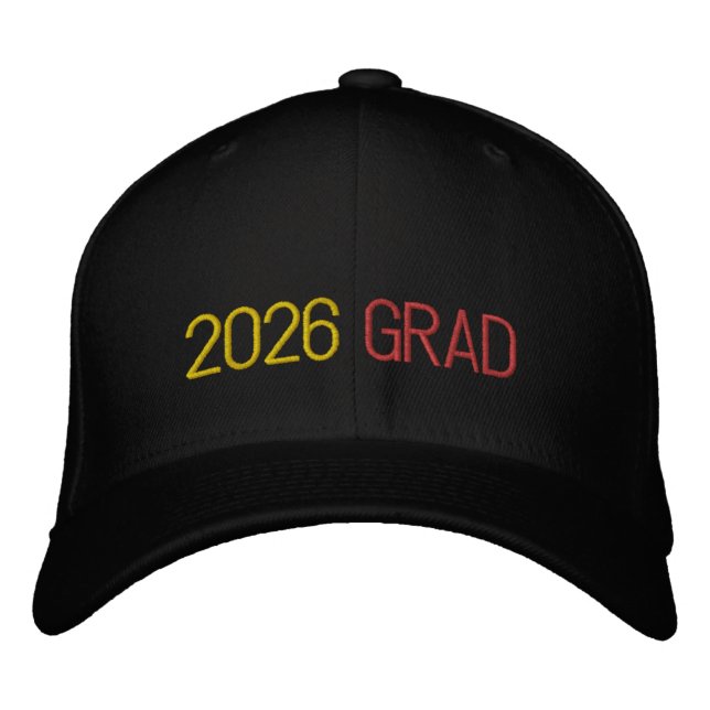 2026 GRAD Monogram INITIALS School Colours Fun Embroidered Hat (Front)